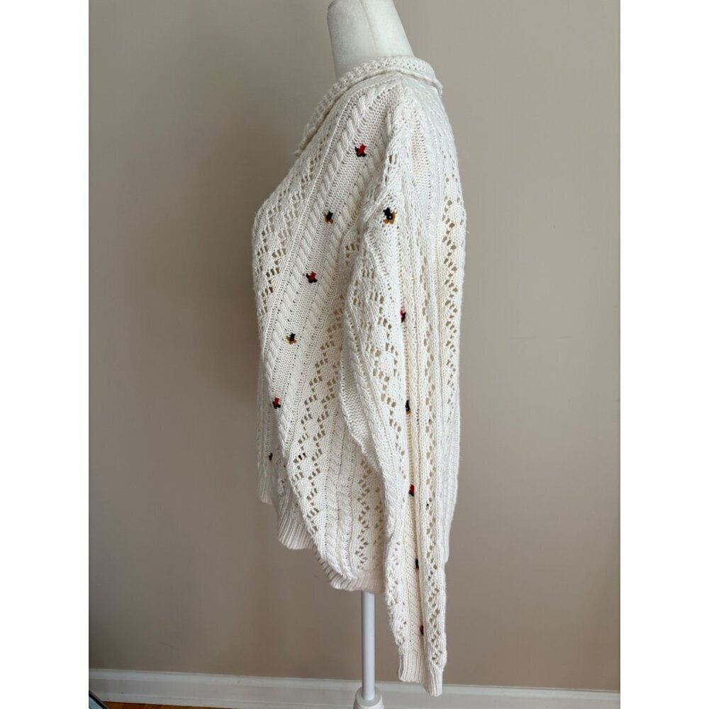 Vintage 90s Cottagecore Liz Sport Floral Embroidered Sweater Size Small - Picture 6 of 14